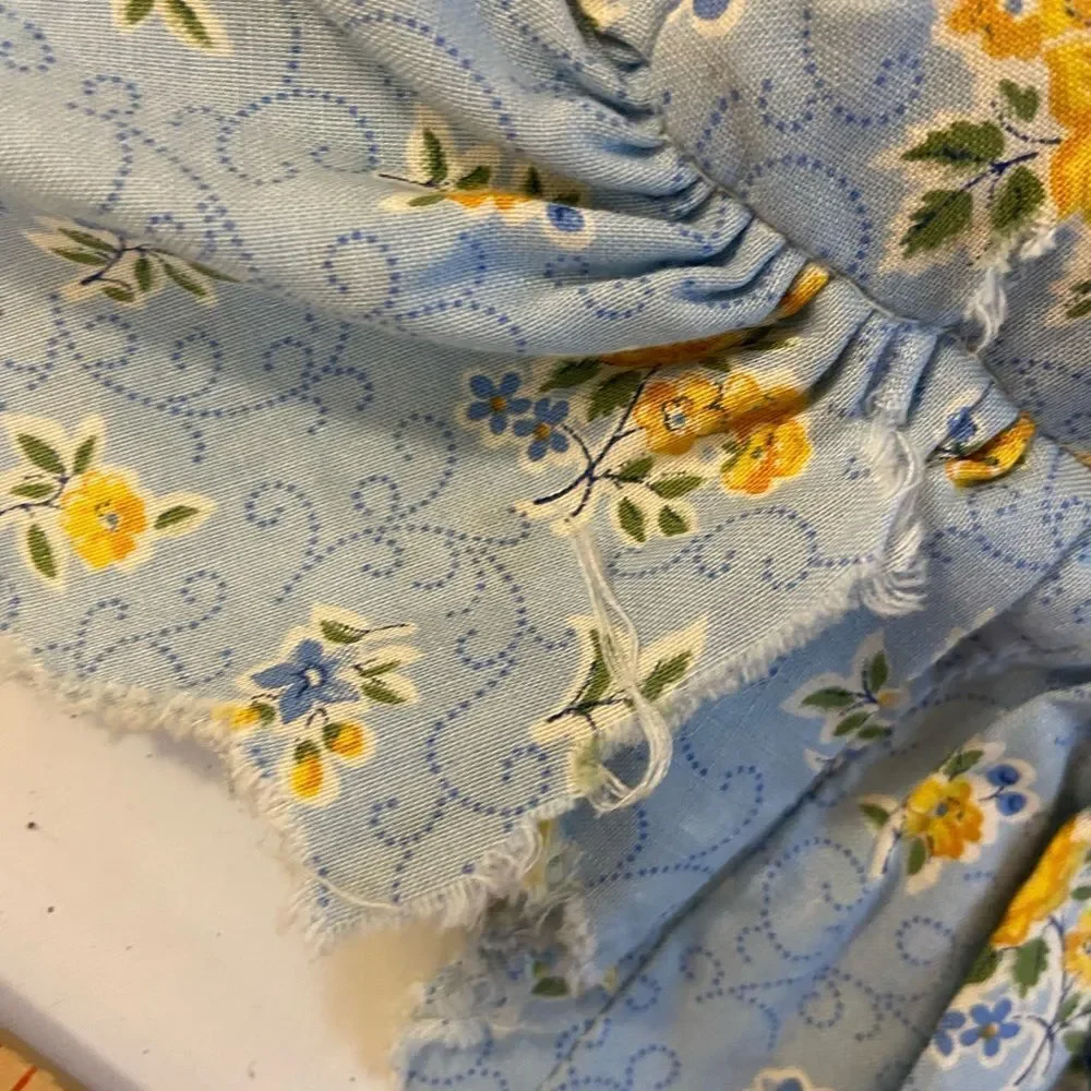Vintage‎ cross stitch pillow “Grandmother” 16x13 blue yellow country cottage